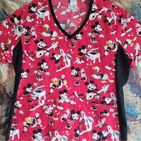 Disney Vintage  Mickey, Minnie & Donald Musical 3 Pocket Nurse Scrub Top 3XL - Picture 5 of 16